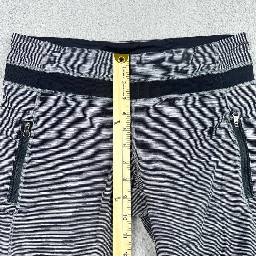 Lululemon Speed Up Leggings Womens 10 Black White Space Dye Stripe Mesh‎ 25